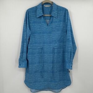 Shore To Summit Blue Geometric Print Long‎ Sleeve Tunic Shirt Dress Size L G